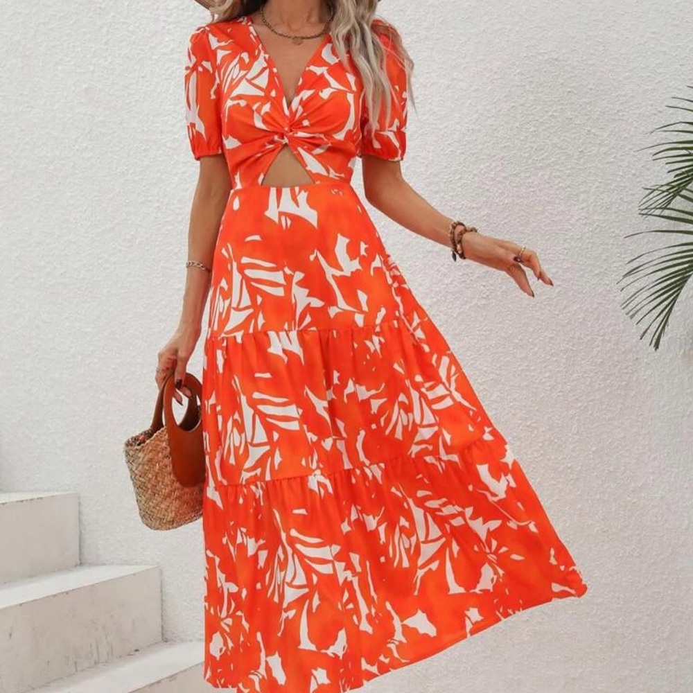 Orange Floral Cutout Maxi Dress - Women